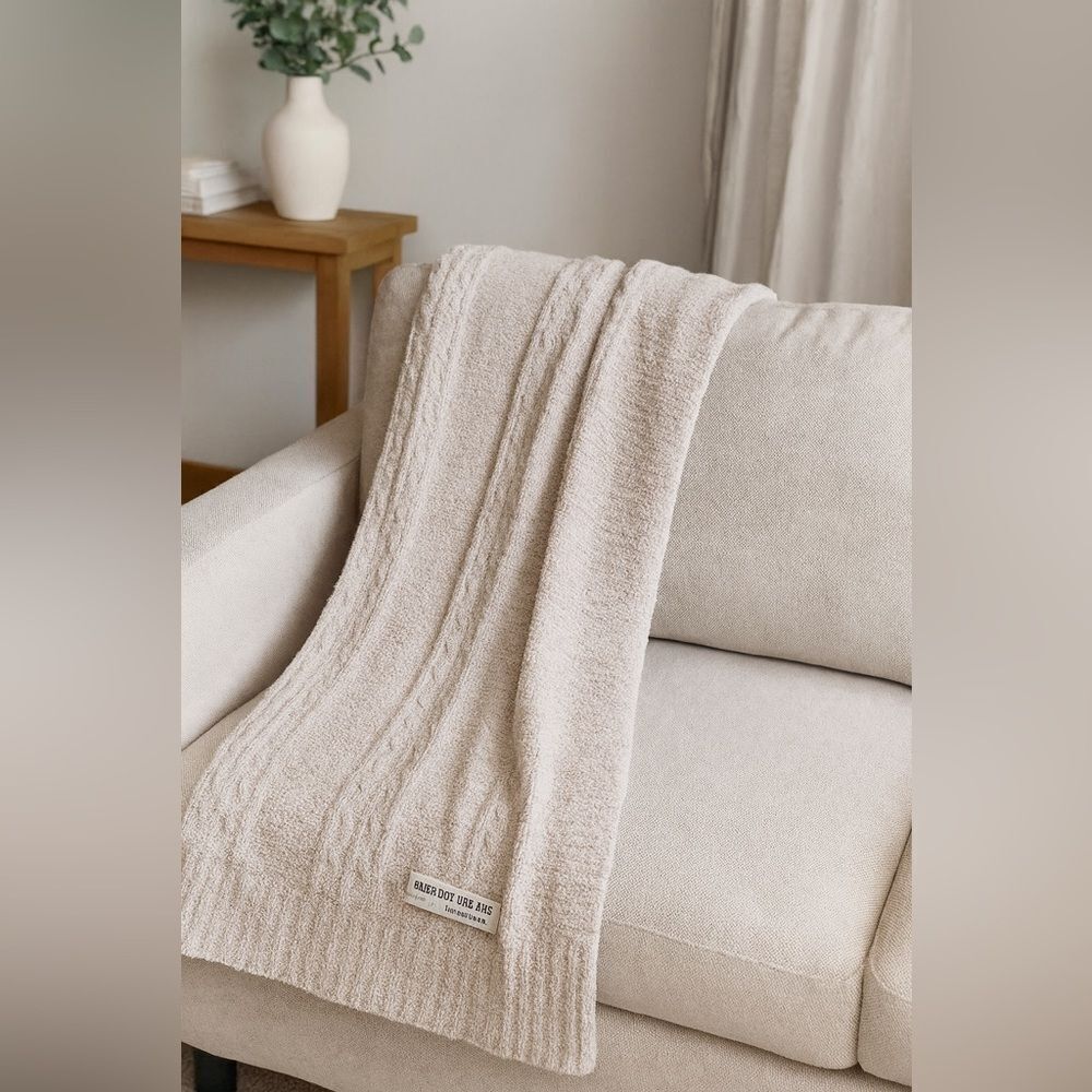 Barefoot Dreams Almond CozyChic Lite cable Throw